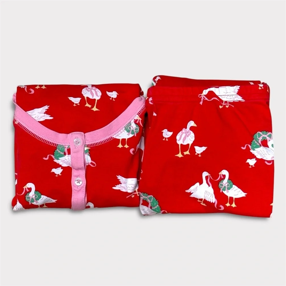 The Beaufort Bonnet Company Sara Jane's Sweet Dream Pajama Set Geese Red & Pink - Picture 2 of 9